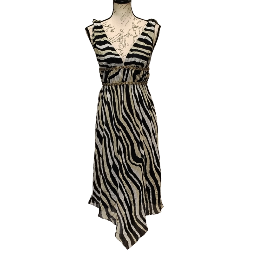 Trina Turk Silk Zebra Midi Dress - ASO Ashley Tisdale Y2K Vintage 2000s Babydoll